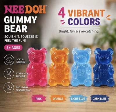 NeeDoh Gummy Bear Squeeze Toy Soft Squishy Stretchy - Pink Orange Blue (random)