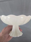 Vintage Fire King Anchor Hocking Ivory Milk Glass Compote Pedestal Bowl 6”