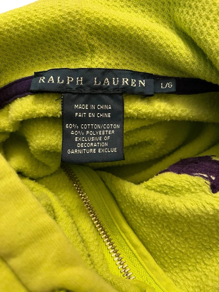 Ralph Lauren Grande Big Pony Verde Lima Cremallera Capucha Sudadera Púrpura Pony Foto 4 de 4