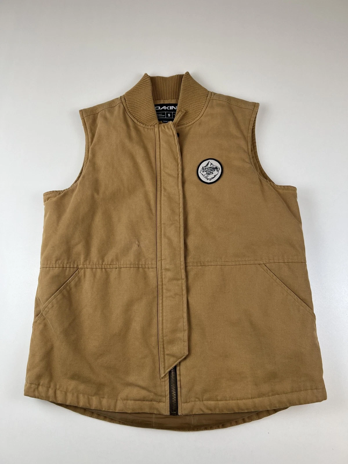 Dakine Vest Mens Small Beige Canvas Insulated Lined Outdoor Workwear Utility