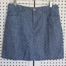 Croft  Barrow Classic Fit Blue Chambray Polka Dot Stretch Skort Skirt SIZE 10