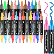 24 Colors Dual Tip Acrylic Paint Marker Pens Set Multifunctional Acrylic Tips