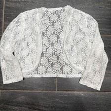 White Lace Bolero Shrug Cardigan L Floral Festival Romantic Bridal Cottagecore