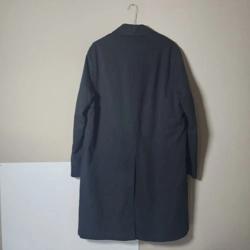 Perry Ellis Portfolio Mens Black Trench Coat 42R Long Raincoat Lined image 2