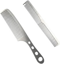 2 Pcs Metal Comb, Stainless Steel Fine Tooth Comb Set, Barber Combs for Men Wo