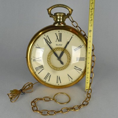 Vintage 1960 United Clock Corp Giant Pocketwatch Metal Wall Clock