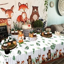 TREWAVE Woodland Animals Plastic Tablecloth Forest Wild Creatures Baby Shower Ta