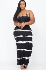 Women's Plus Size Stripe Tie-Dye Printed Maxi Dress