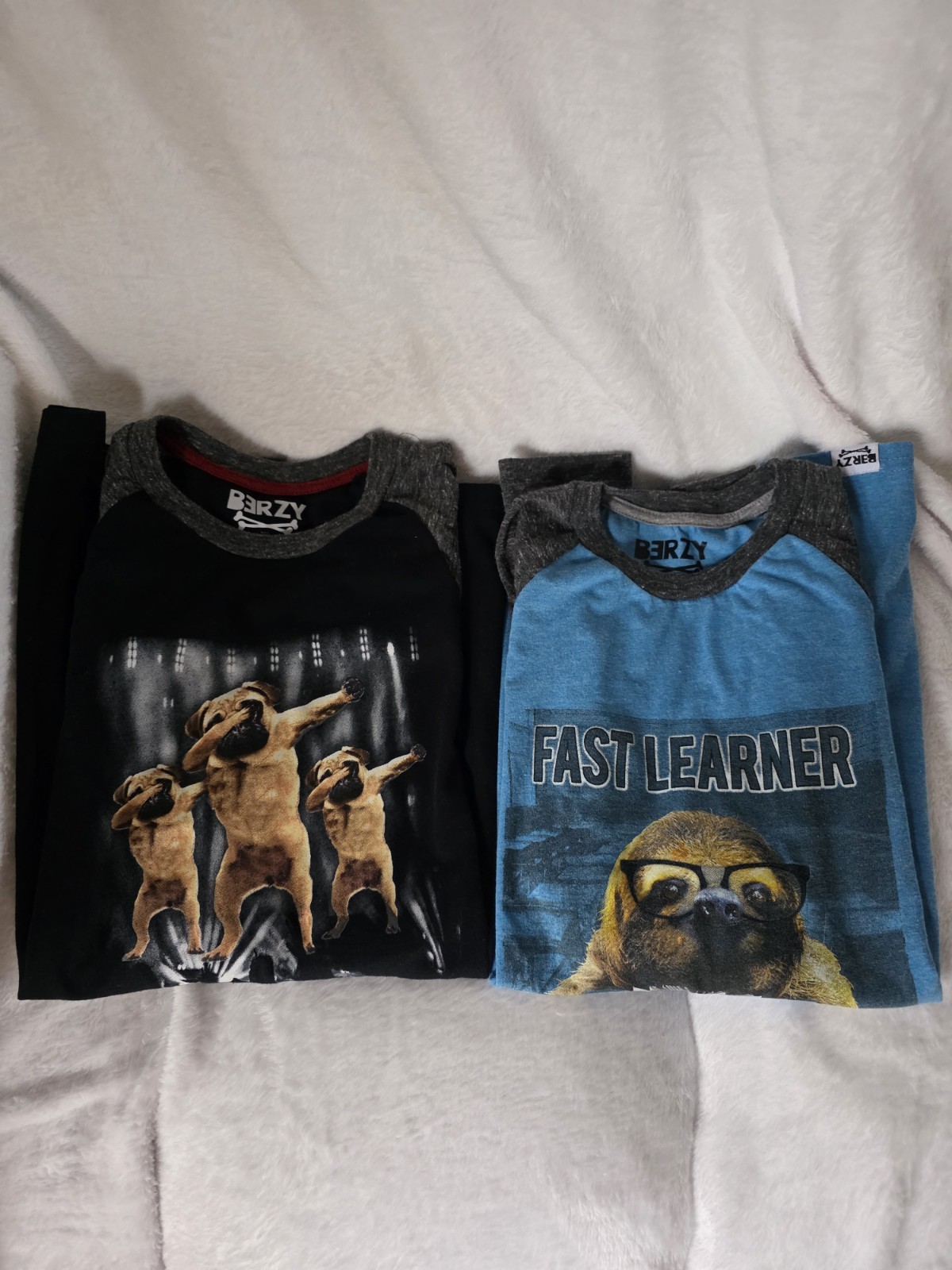 Lot Of 2 Berzy Boys Graphic Tees Size  XXL 18 & XL 14/16 Dabbing Pugs & Sloth-image