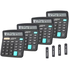 Effortless Calculations with 4 Pack of 12-Digit Dual Power LCD Desk Calculators