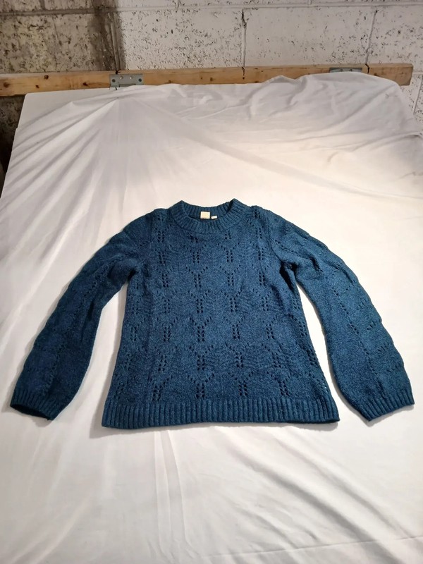 GAP Womens S Teal Open Knit Eyelet Sweater Crewneck Pullover Knit Top - S