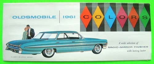1961 OLDSMOBILE FACTORY COLOR CHIPS FOLDER BROCHURE / 15 "Magic Mirror" Colors