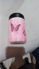 Porta latas mariposa cáncer de mama rosa brillante personalizado