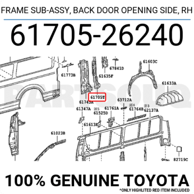 ALL OUTページ 6170526240 Genuine Toyota FRAME SUB-ASSY, BACK DOOR OPENING SIDE