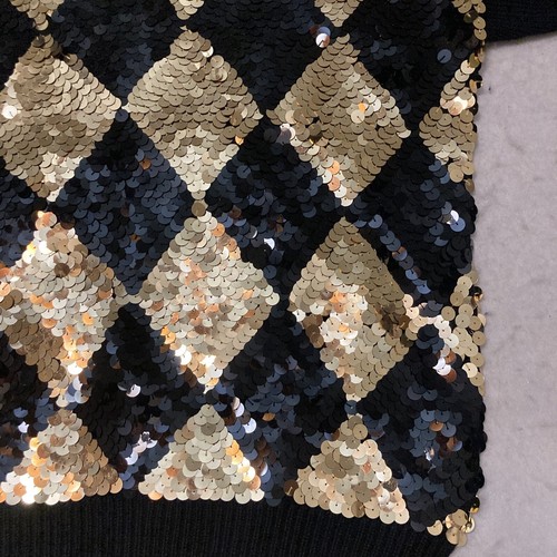 Black & Gold Diamond Shaped Sequined Sweater Christina SZ M Holiday - Picture 11 of 18