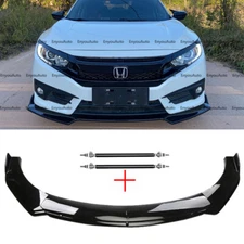 For Honda Accord Front Bumper Lip Spoiler Splitter + Strut Rods Glossy Black