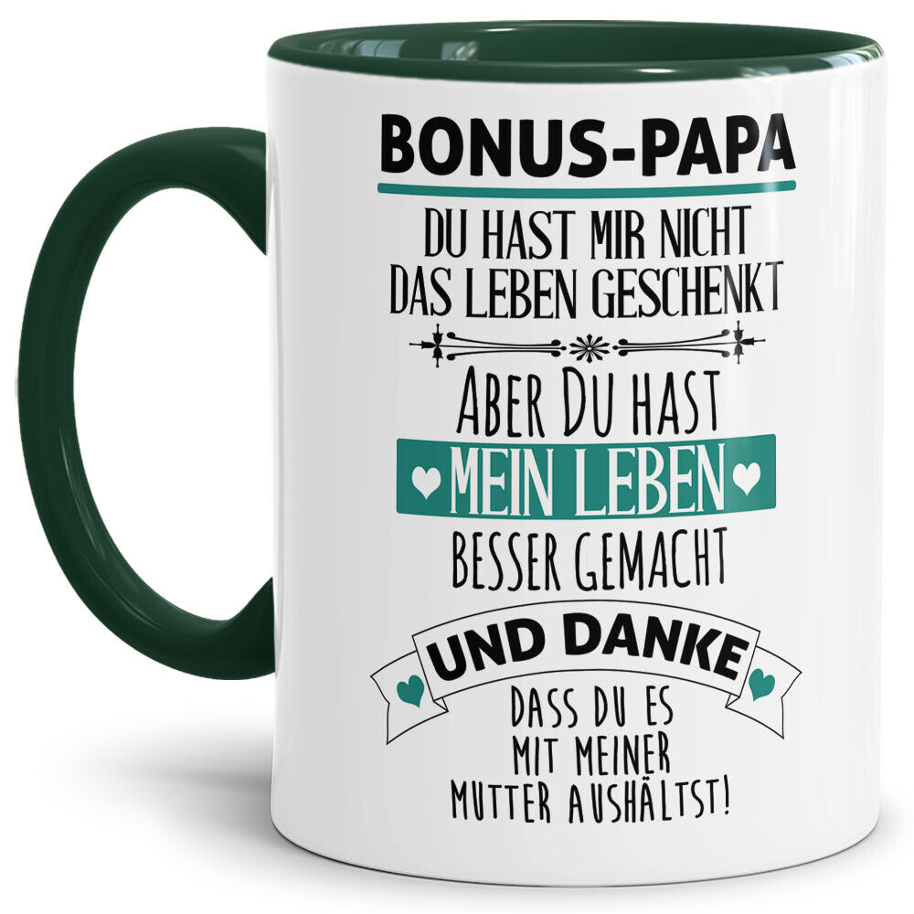 Spruch-Tasse Danke Bonus Papa - Kaffeetasse Familie Geschenk Stiefvater