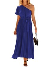 BTFBM Women's Boho One Shoulder Maxi Dresses, Blue, L