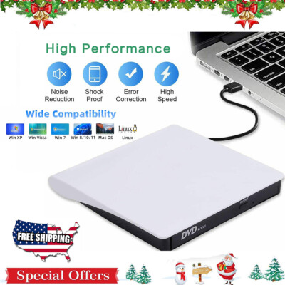 Slim External USB CD DVD RW ROM Writer Drive Burner Reader Player PC ...