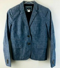 J Crew Blue Chambray Schoolboy 2 Button Front Blazer Jacket Fully Lined Size 0