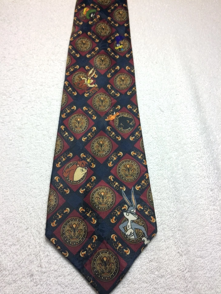 LOONEY TUNES МУЖСКОЙ ГАЛСТУК БОРДОВЫЙ ЧЕРНЫЙ ЗОЛОТОЙ ЖУКИ КРОЛИК 4 X 59 - Изображение 2 из 4