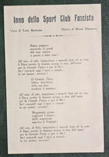 Documento Spartito Inno del Sport Club FascistaVersi Toto Bertone Mimi Timarco