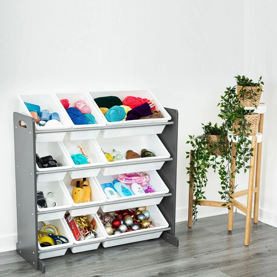 Unidade de armazenamento de Crianças De Madeira Infantil Estante Toy Box 12 Cubo 4 camadas Banheiras Caixa Uk - Imagem 2 de 4