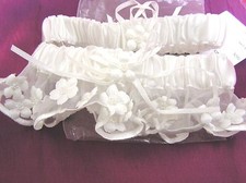 NWT GARTER BELT set Keepsake and Toss Ivory organza w/ 3d flower/pearls