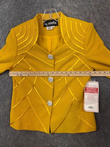 Vtg BMJ Studio Jacket Blazer Women 8 Yellow Glam Disco Funky Rhinestone Y2K - Picture 6 of 17