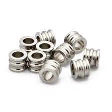20 Pcs Column Large Hole Grooved 304 Stainless Steel Beads Steel Color 10x8mm