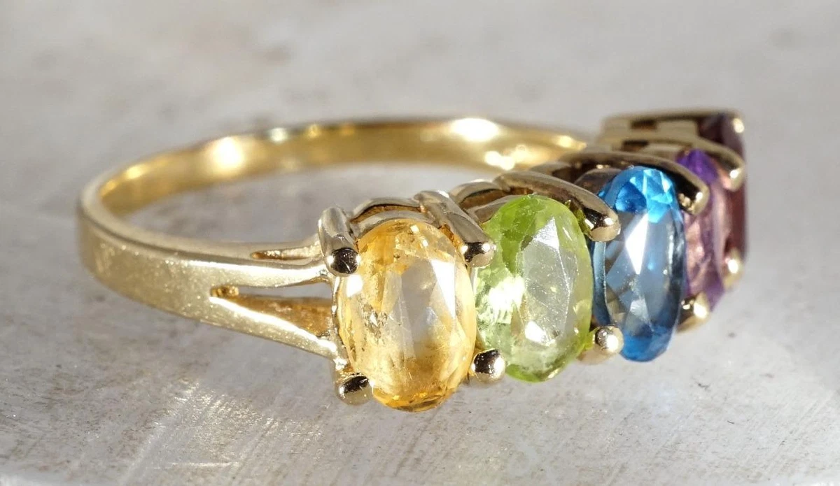 Multi Gemstone Ring 14K Yellow Gold Size 6 eBay