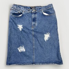 Vintage Polo Jeans Co Ralph Lauren Denim Knee Skirt Size 10 Distressed 30"