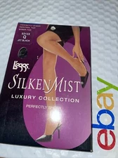 Leggs Silken Mist Pantyhose Q Control Top Perfectly Sheer Toe JET BLACK 93133