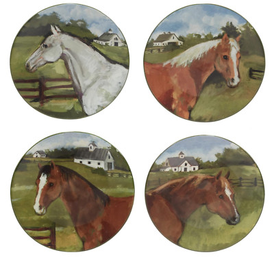 CERTIFIED INTERNATIONAL ACCENT SALAD PLATE YORK STABLES HORSES SET OF 4 8.5'' NEW