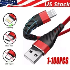Braided Fast Charger Cable Heavy Duty USB lot Cord For iPhone 14 13 12 11 X XR 8
