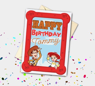 Handgefertigte Toy Story Woodys Roundup personalisierte Feierkarte