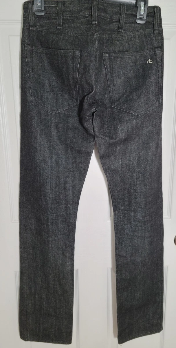 Rag Bone Slim Straight Leg Raw Selvedge Denim Jeans Black Sz 28