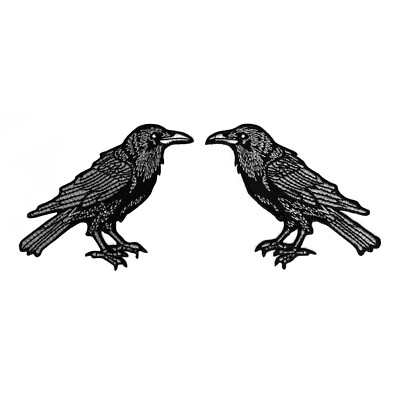 Raven (2 Pack) Embroidered Iron-On Patch   Gothic Crow Bird Exclusive Design