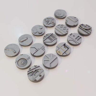 15 x 25 mm Sci-Fi runde Basen für Miniaturen - 3D gedruckte Base Toppers