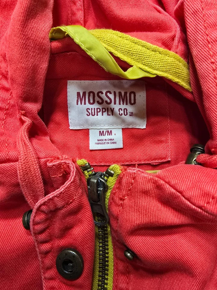 Chaqueta de mezclilla Mossimo naranja brillante con capucha y cremallera para mujer con bolsillos talla M Foto 3 de 4