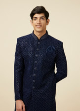Sapphire Blue Sequins Embroidered Indo Western/sherwani