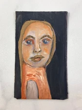 Woman Portrait Painting 4x6 Expressive Dark Quirky Naive Art Miz Katie