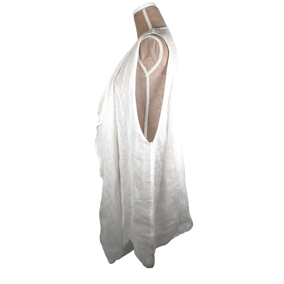Eskandar NWT White Linen Gauze Open Front Vest Waistcoat Jacket Coastal Beachy - Image 3 of 4