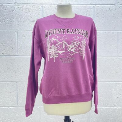 H&M LILA SWEATSHIRT PULLOVER STICKEREI MOUNT RAINIER FOREST NEU MIT ETIKETT Y2K UK XS