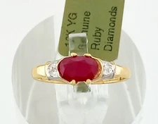 GENUINE 0.76 Cts RUBY & DIAMOND RING 10K YELLOW GOLD -Free Certificate Appraisal