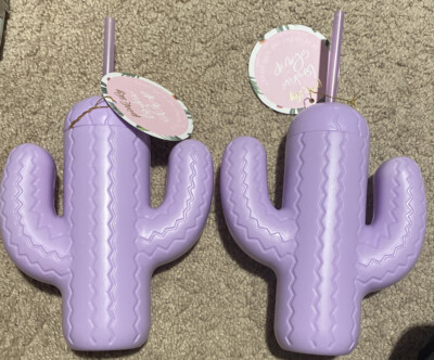 Lot of 2 PINK SKY Lookin Sharp 21 oz Purple Cactus Cup FabFitFun adult sippy