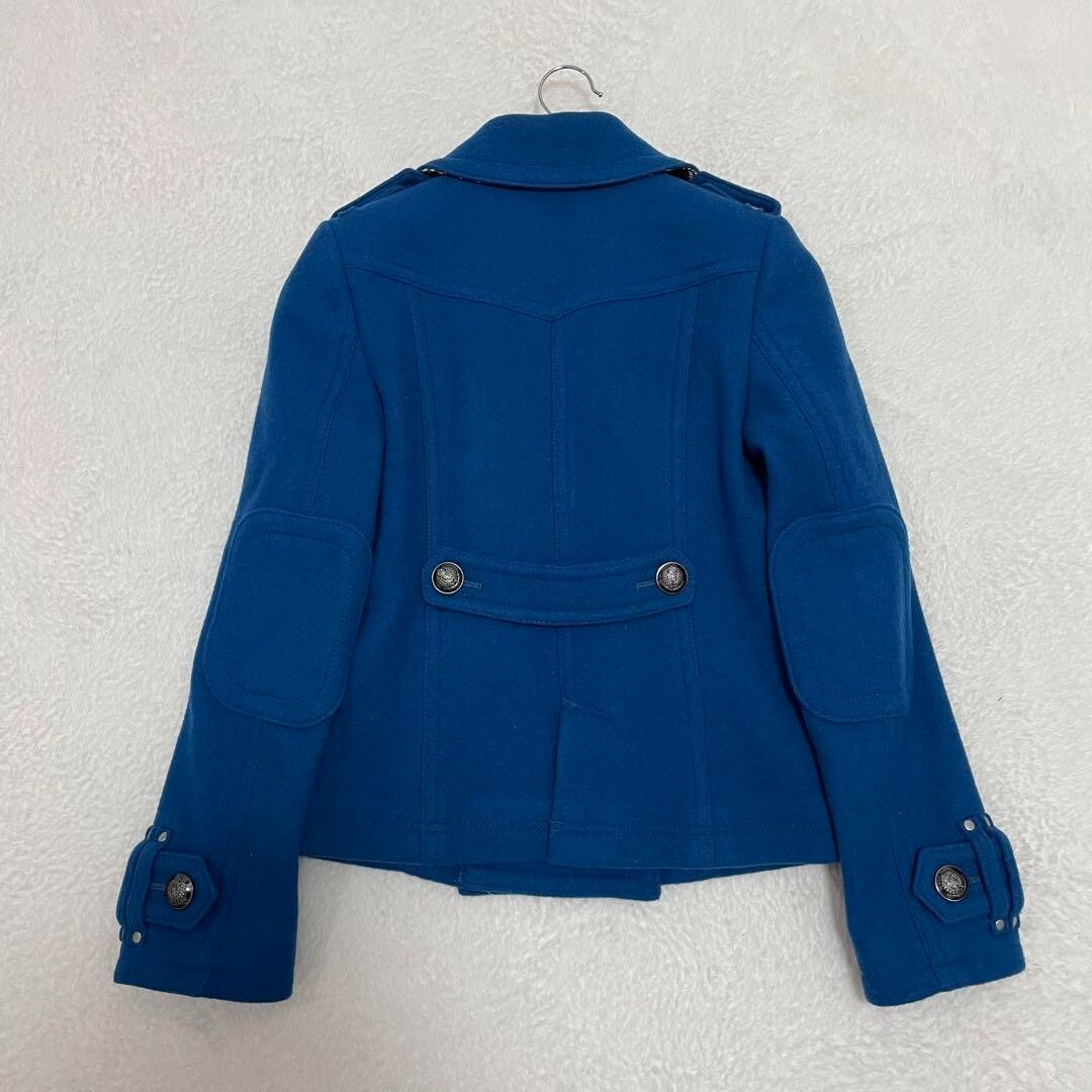 Burberry Blue Label Peacoat Blue Wool Silver Buttons Asian