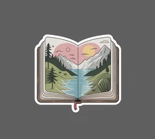 Book Outdoor Sticker Waterproof Decal Reading Mountain Nature Gift NEW