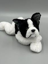 FAO Schwarz Toy Dog Black White Plush 12  Stuffed Animal Laying Flat 2020