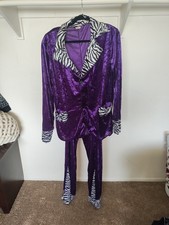 Mens Purple Pimp Daddy Costume Big Daddy Velvet Suit Halloween With Dollar Sign